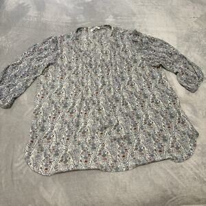 Rose‎ & Olive Blouse Shirt Women’s 2X Floral Tunic Top Pleated 3/4 Sleeve Blue